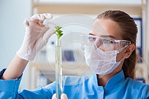 Female scientist researcher conducting an experiment in a labora