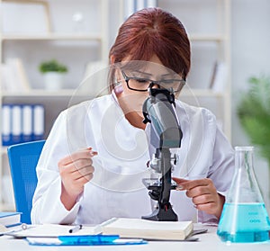 Female scientist researcher conducting an experiment in a labora