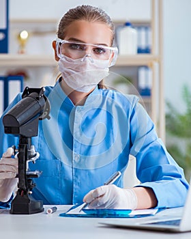 Female scientist researcher conducting an experiment in a labora