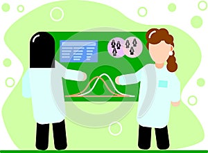 Female scientists in the lab coats analysing and presenting results of genetic study in case-control samples photo