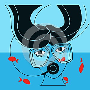 Female scuba diver face with diving equipment