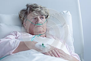 Female senior with nasal cannula photo