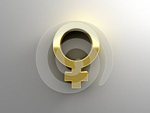 Female sex signs - gold 3D quality render on the wall background