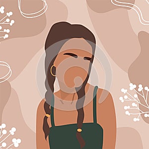 Female shape and silhouette on retro background. Abstract young woman in pastel colors. Contemporary art poster. Fashion