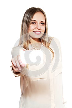 Female showing blank credit card