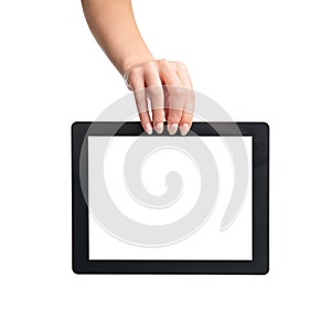 Female showing digital tablet computer in hand