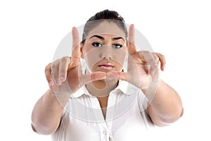 Female showing directing gesture photo