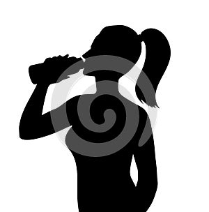 Female silhouette drinking water with bottle