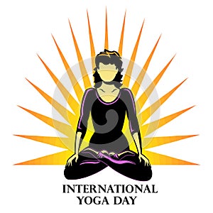 female silhouette and inscription international yoga day