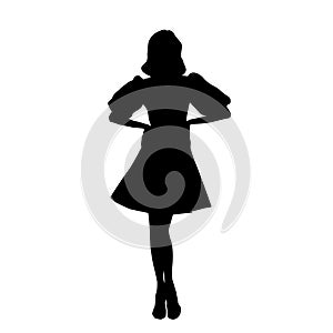 Female silhouette of the pretty woman in magnificent fabulous fairy fashion dress with flounce sleeves, vector photo