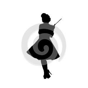 Female silhouette on a white background. Girl in retro style. Fashion and style of the 20`s.