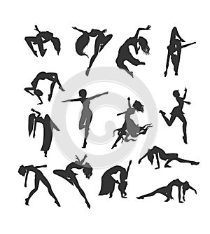 Female silhouettes in dance. Silhouette of dancers simple