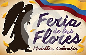 Una mujer Colombiana bandera a entradas flores ilustraciones 