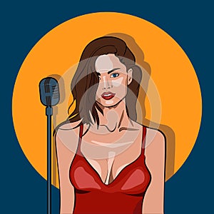 Female singer in karaoke, jazz or blues club live music concert poster