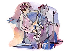 Female singer and male saxophonist