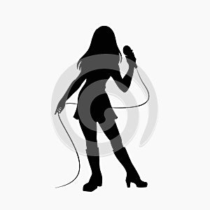 Female Singer Silhouette Holding a Microphone on White Background vector