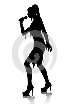 Female singer silhouette isolated on white background photo