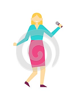 Female Singing with Mike, Vector Illustration