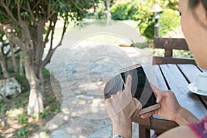 Female Sits Near By Pool at Summer Time Showing Playing with Smart Mobile Phone in Canakkale Turkey 2017 Turkey 2017