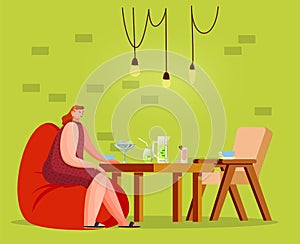 Female Sitting with Cocktail in Coffeehouse Vector