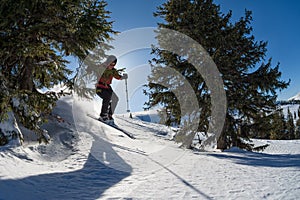 Female skier jumping