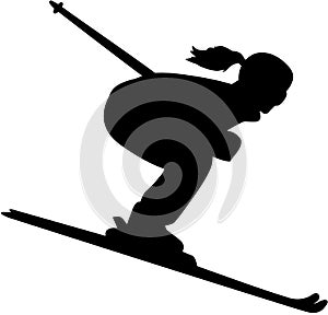 Female skier silhouette downhill