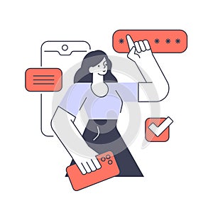 Female smartphone website application user password log in sign up vector flat illustration