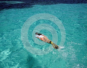 Female Snorkeler Swimming to Reefs photo