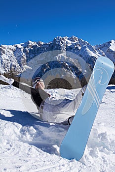 Female Snowboarder in Dolomites