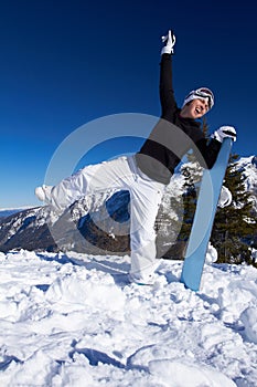 Female Snowboarder in Dolomites