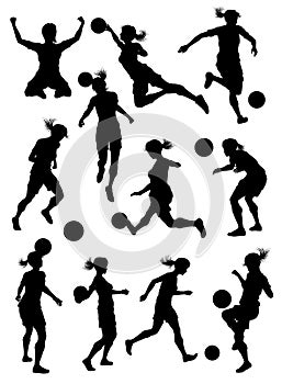 Female Soccer Football Player Woman Silhouette Set