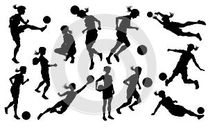 Female Soccer Football Player Woman Silhouette Set