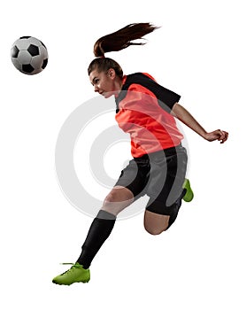 Female soccer player isolated on white