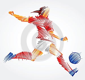 Female soccer player kicking the ball