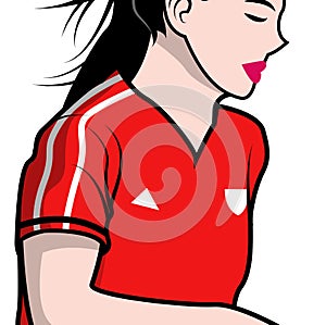 Female soccer player in red tshirt uniform