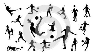 Female soccer player silhouette vector collection