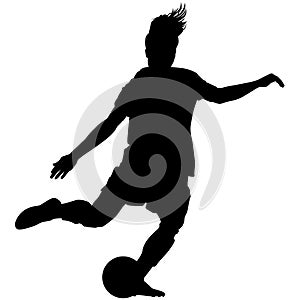 Female Soccer player, Woman`s Soccer in motion. Women`s football running up for ball tee shot front view sport Silhouette