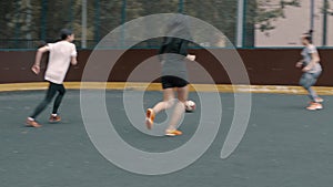 Female soccer team trains in open air. Woman football team. Female footballer