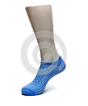 Female socks of blue color on a white background