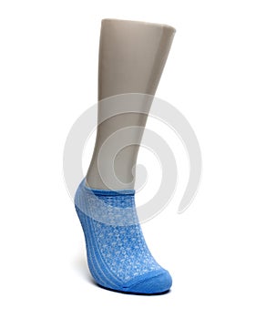 Female socks of blue color on a white background