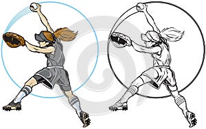 Female Softball Player Pitching Vector Clip Art