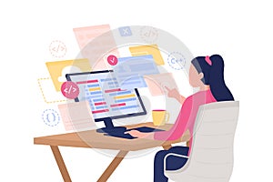 Female software developer flat concept vector illustration