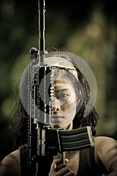 Female soldier close up