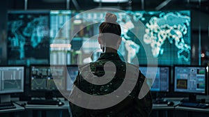 The soldier in control center. AI generated