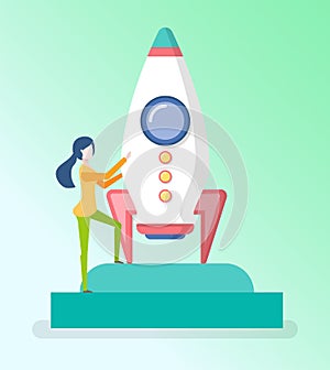 Female and Spaceship, Startup Progress Vector