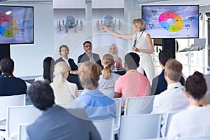 Female speaker giving presentation in a business seminar