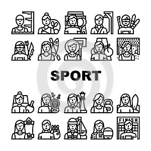 female sport woman exercise icons set vector