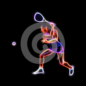 Female Squash Player Neon Glow Illustration Clipart