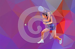 Female Squash Player Polygonal Geometric Vector Illustration