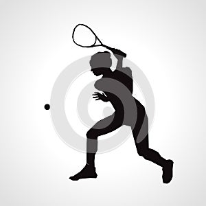Female squash vector silhouette. Squash player hits the ball